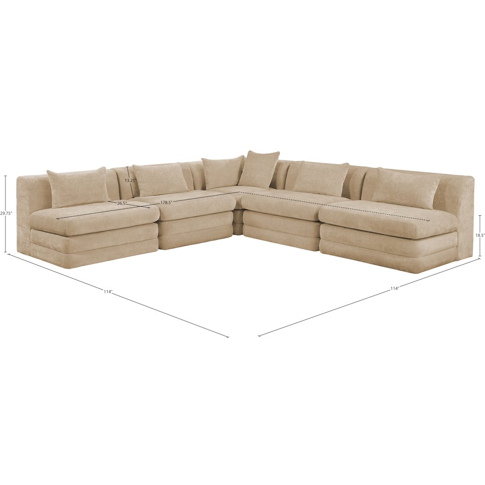 Stellar 114" Beige Chenille Fabric Upholstered 5Pc. Modular Sectional