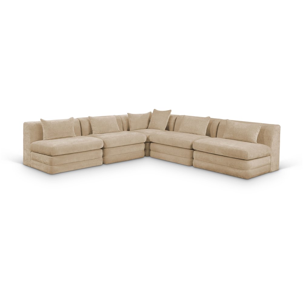 Stellar 114" Beige Chenille Fabric Upholstered 5Pc. Modular Sectional