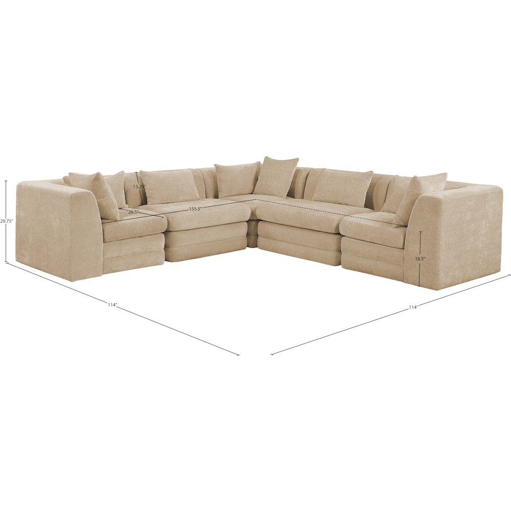 Stellar 114" Beige Chenille Fabric Upholstered 5Pc. Modular Sectional