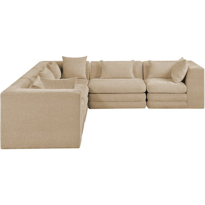 Stellar 114" Beige Chenille Fabric Upholstered 5Pc. Modular Sectional