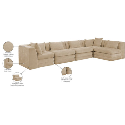 Stellar 152" Beige Chenille Fabric Upholstered 5Pc. Modular Sectional