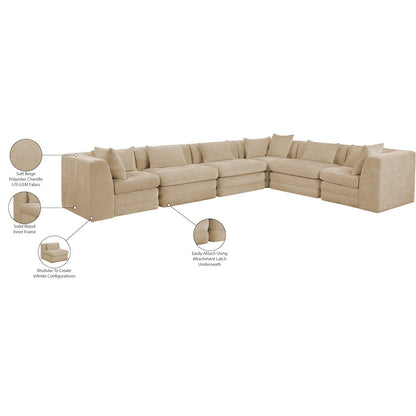 Stellar 152" Beige Chenille Fabric Upholstered 6Pc. Modular Sectional