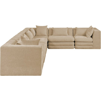 Stellar 152" Beige Chenille Fabric Upholstered 6Pc. Modular Sectional