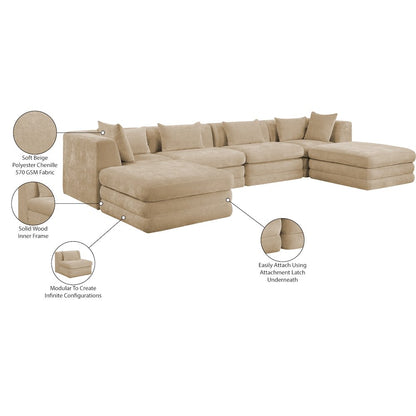 Stellar 152" Beige Chenille Fabric Upholstered 6Pc. Modular Sectional