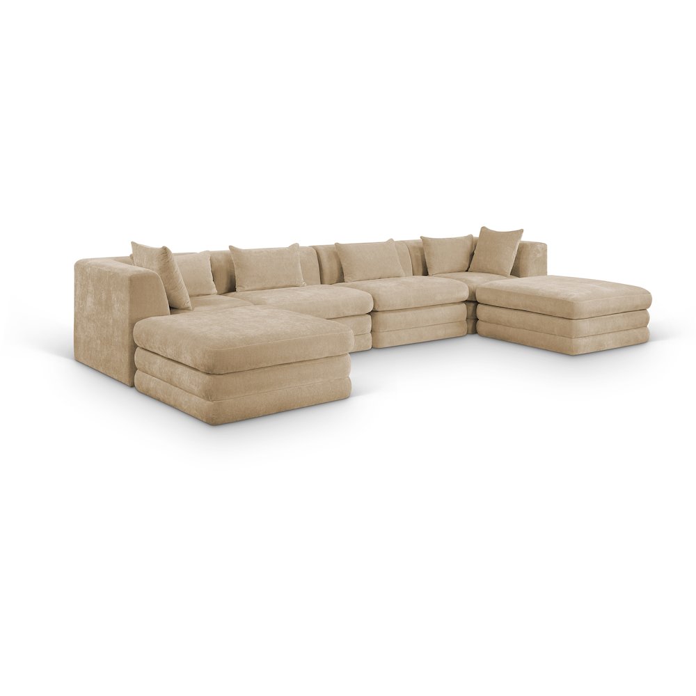 Stellar 152" Beige Chenille Fabric Upholstered 6Pc. Modular Sectional