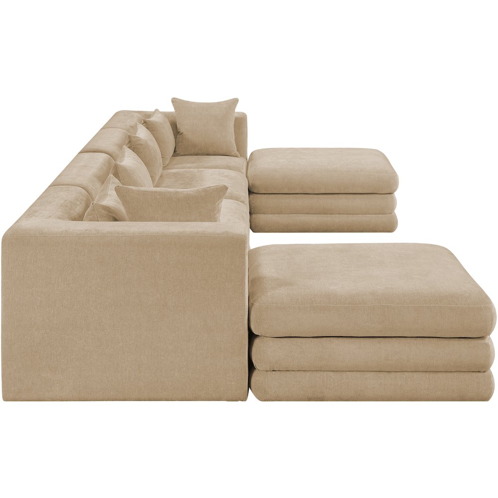 Stellar 152" Beige Chenille Fabric Upholstered 6Pc. Modular Sectional