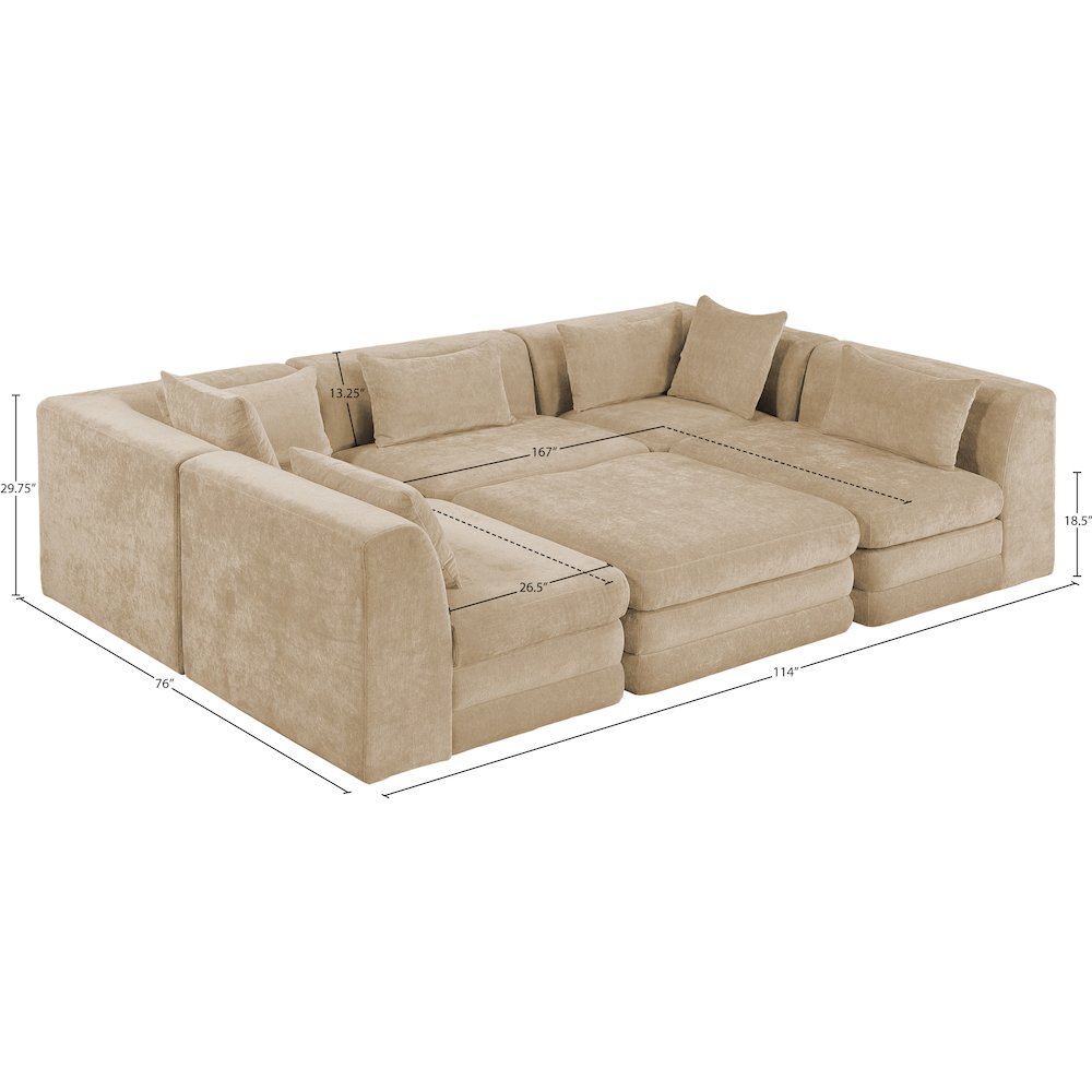 Stellar 114" Beige Chenille Fabric Upholstered 6Pc. Modular Sectional