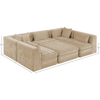 Stellar 114" Beige Chenille Fabric Upholstered 6Pc. Modular Sectional
