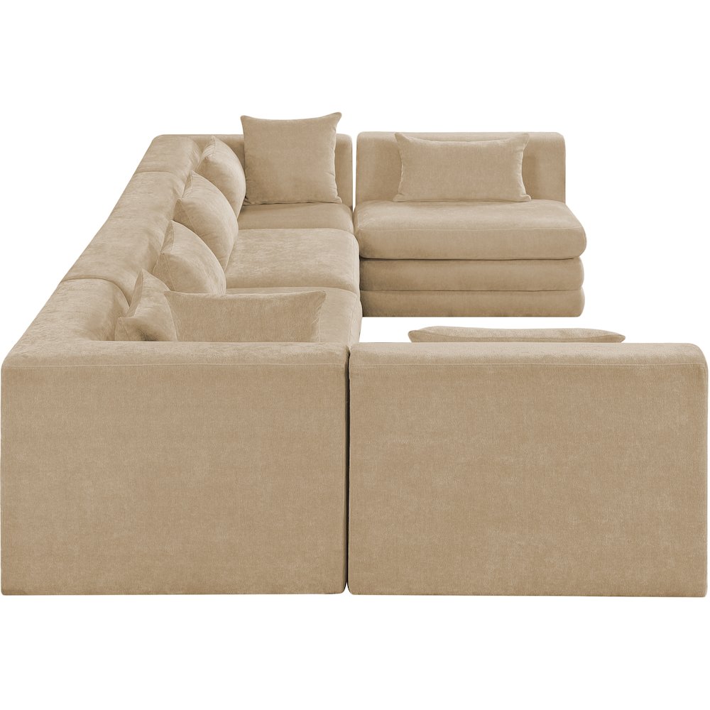 Stellar 152" Beige Chenille Fabric Upholstered 6Pc. Modular Sectional