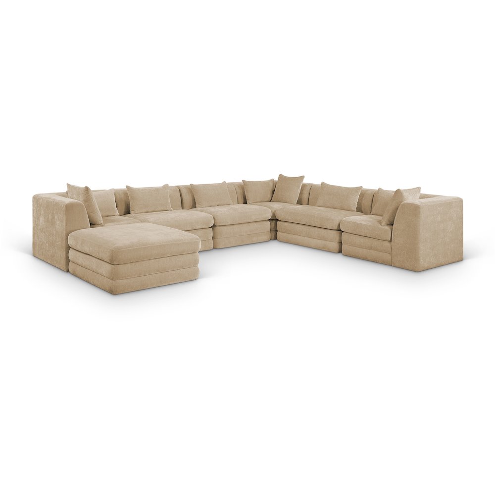 Stellar 152" Beige Chenille Fabric Upholstered 7Pc. Modular Sectional