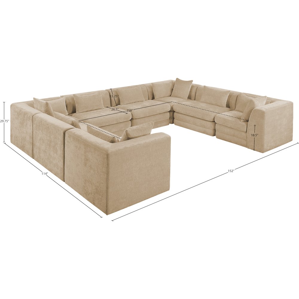 Stellar 152" Beige Chenille Fabric Upholstered 8Pc. Modular Sectional