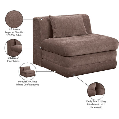 Stellar Brown Chenille Fabric Upholstered Modular Armless Chair