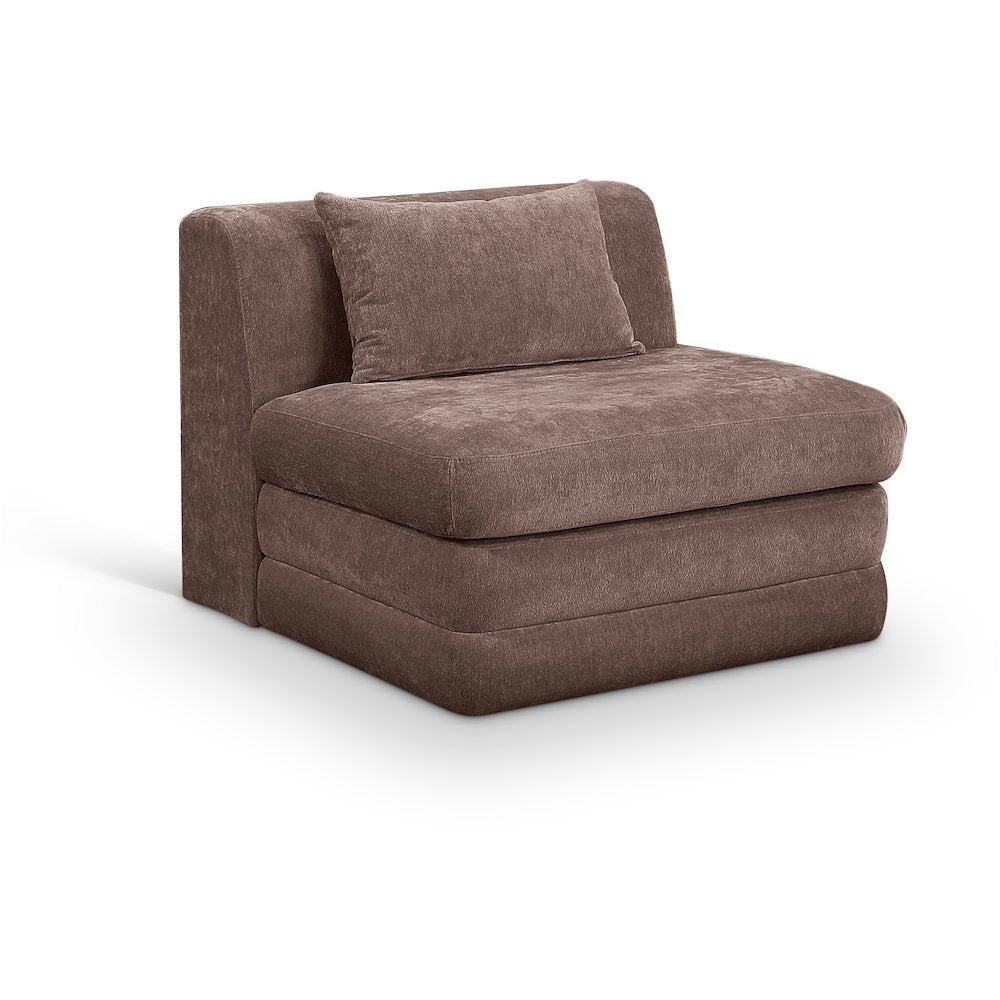 Stellar Brown Chenille Fabric Upholstered Modular Armless Chair