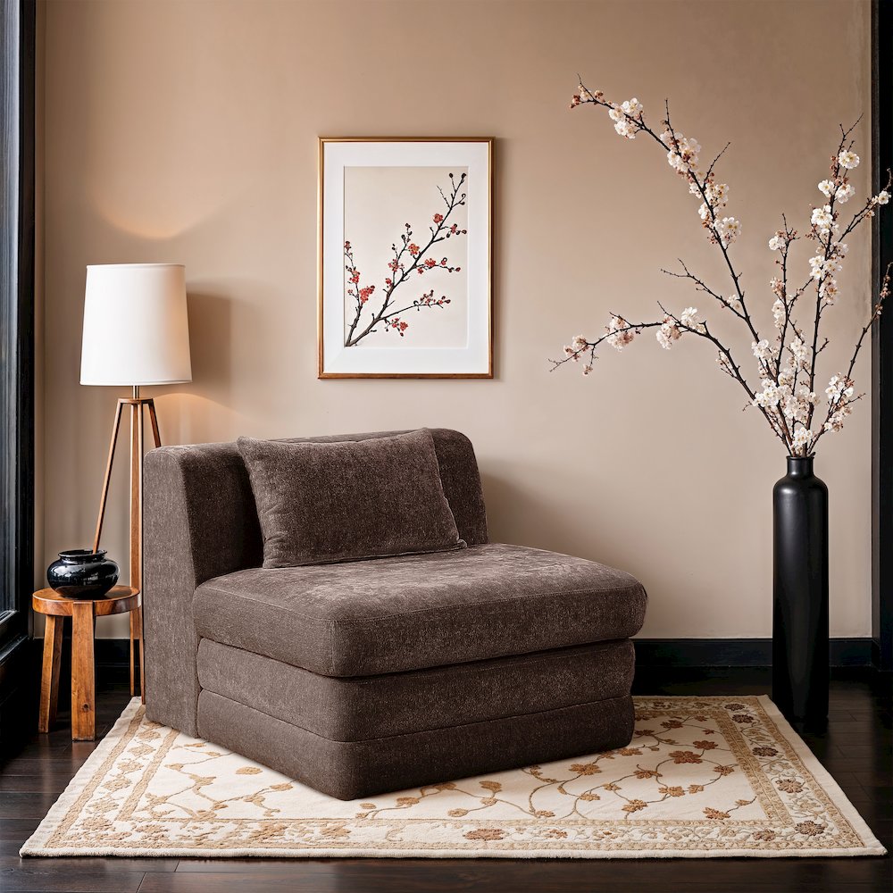 Stellar Brown Chenille Fabric Upholstered Modular Armless Chair