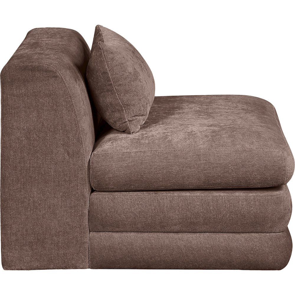 Stellar Brown Chenille Fabric Upholstered Modular Armless Chair