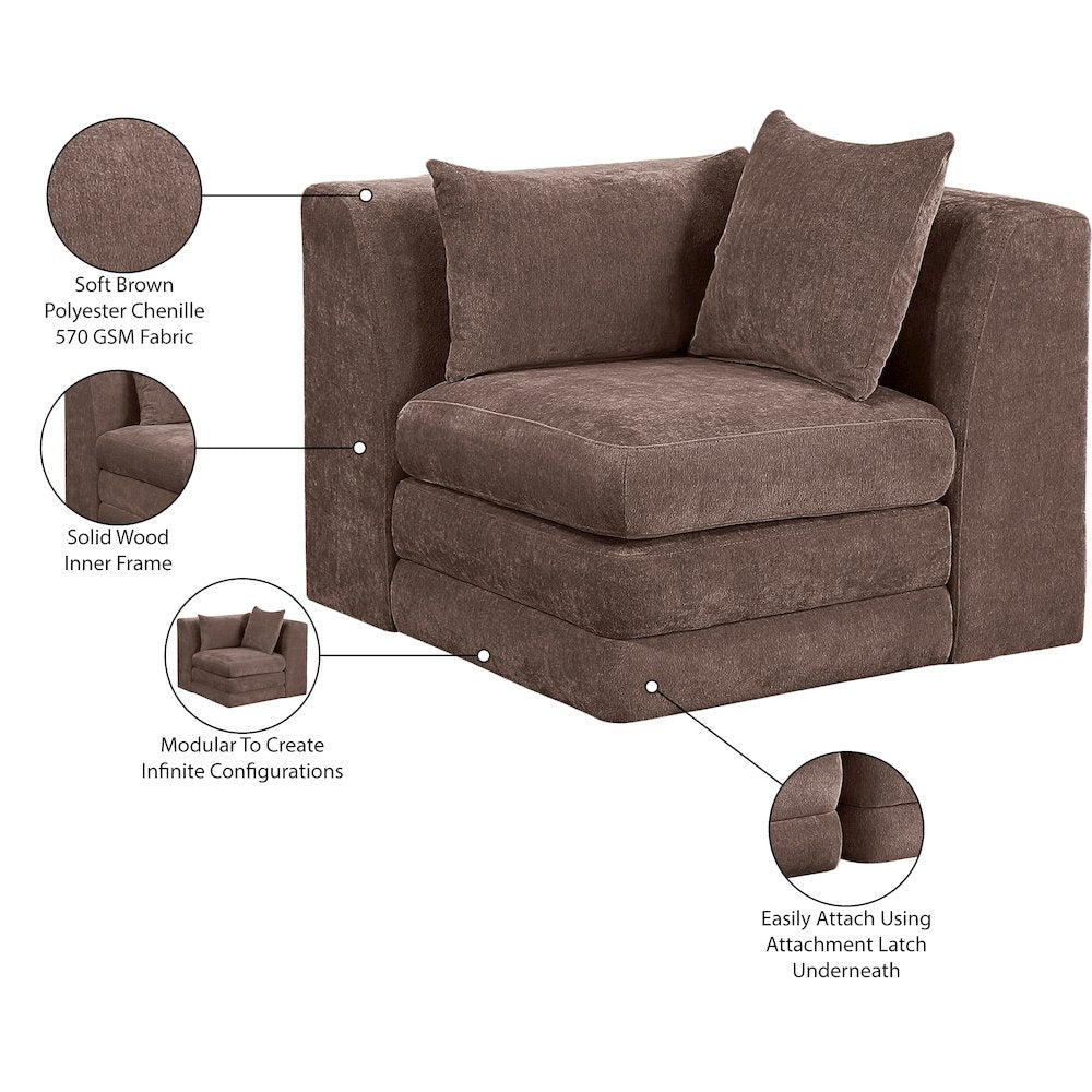 Stellar Brown Chenille Fabric Upholstered Modular Corner Chair