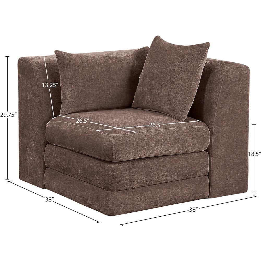 Stellar Brown Chenille Fabric Upholstered Modular Corner Chair