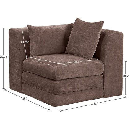 Stellar Brown Chenille Fabric Upholstered Modular Corner Chair