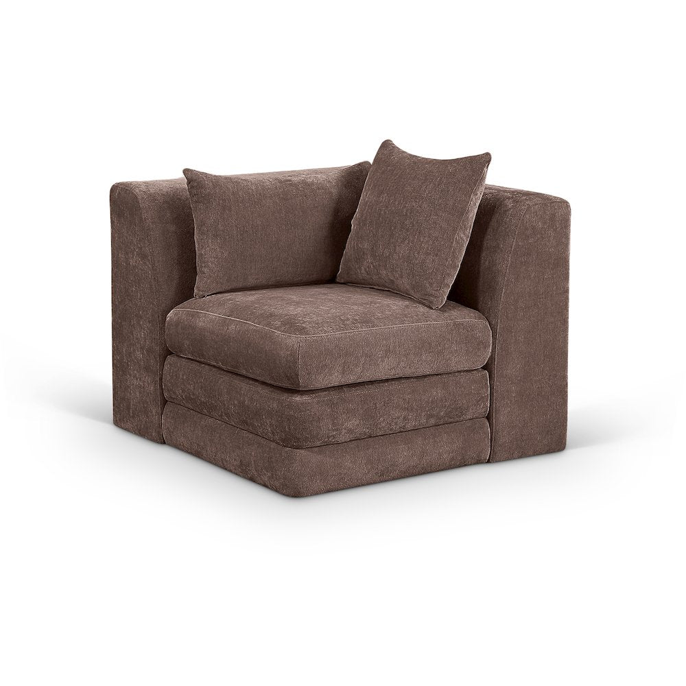 Stellar Brown Chenille Fabric Upholstered Modular Corner Chair