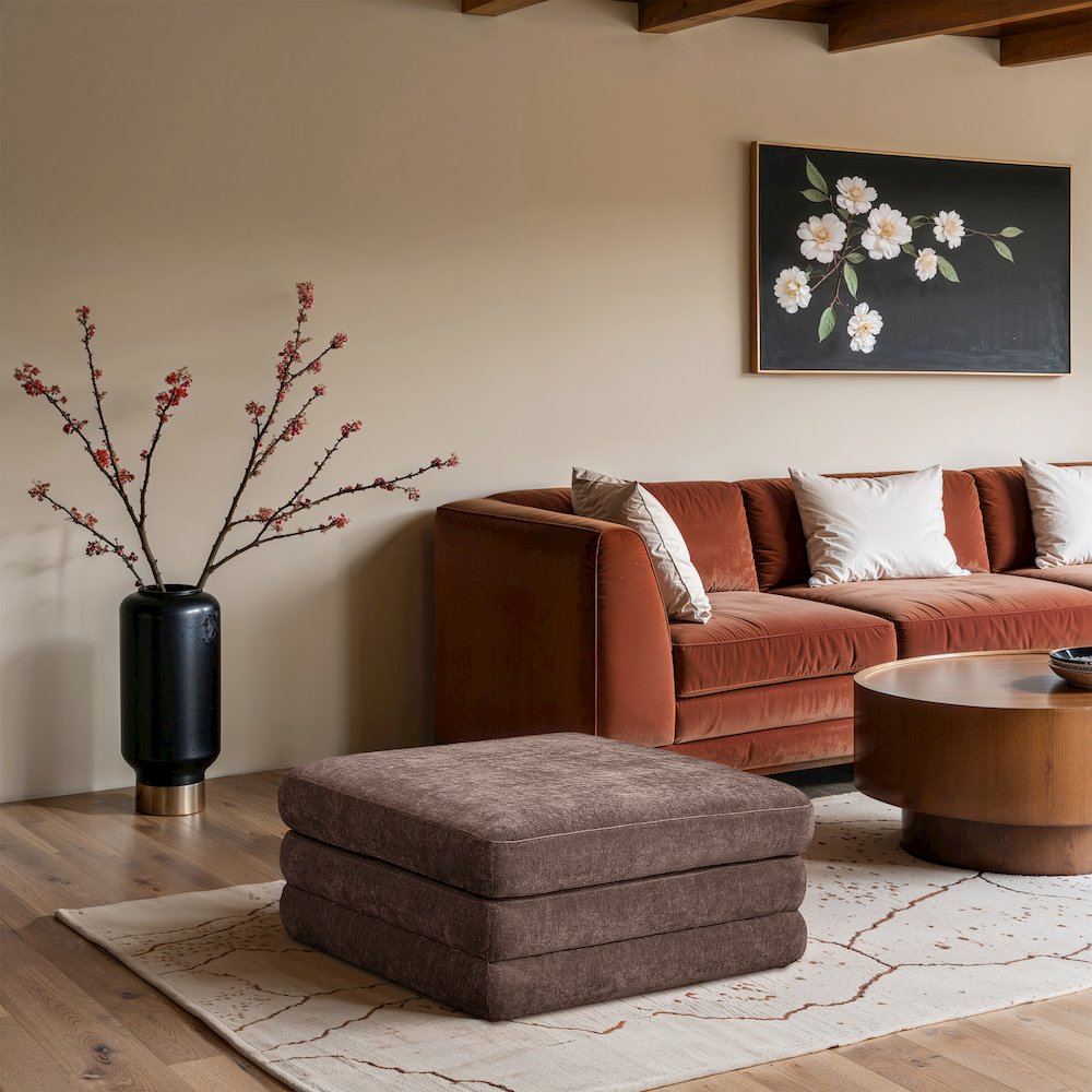 Stellar Brown Chenille Fabric Upholstered Modular Modular Ottoman