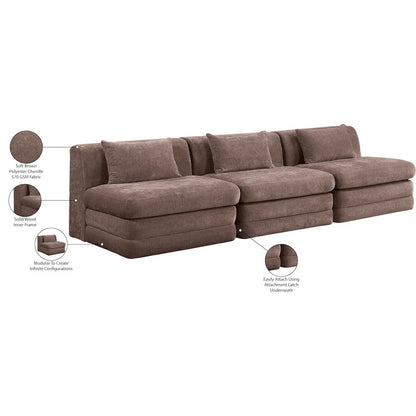 Stellar 114" Brown Chenille Fabric Upholstered 3pc. Modular Sofa