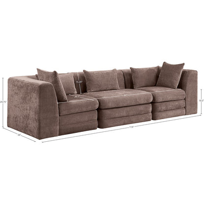 Stellar 114" Brown Chenille Fabric Upholstered 3pc. Modular Sofa