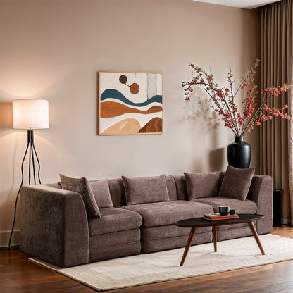 Stellar 114" Brown Chenille Fabric Upholstered 3pc. Modular Sofa