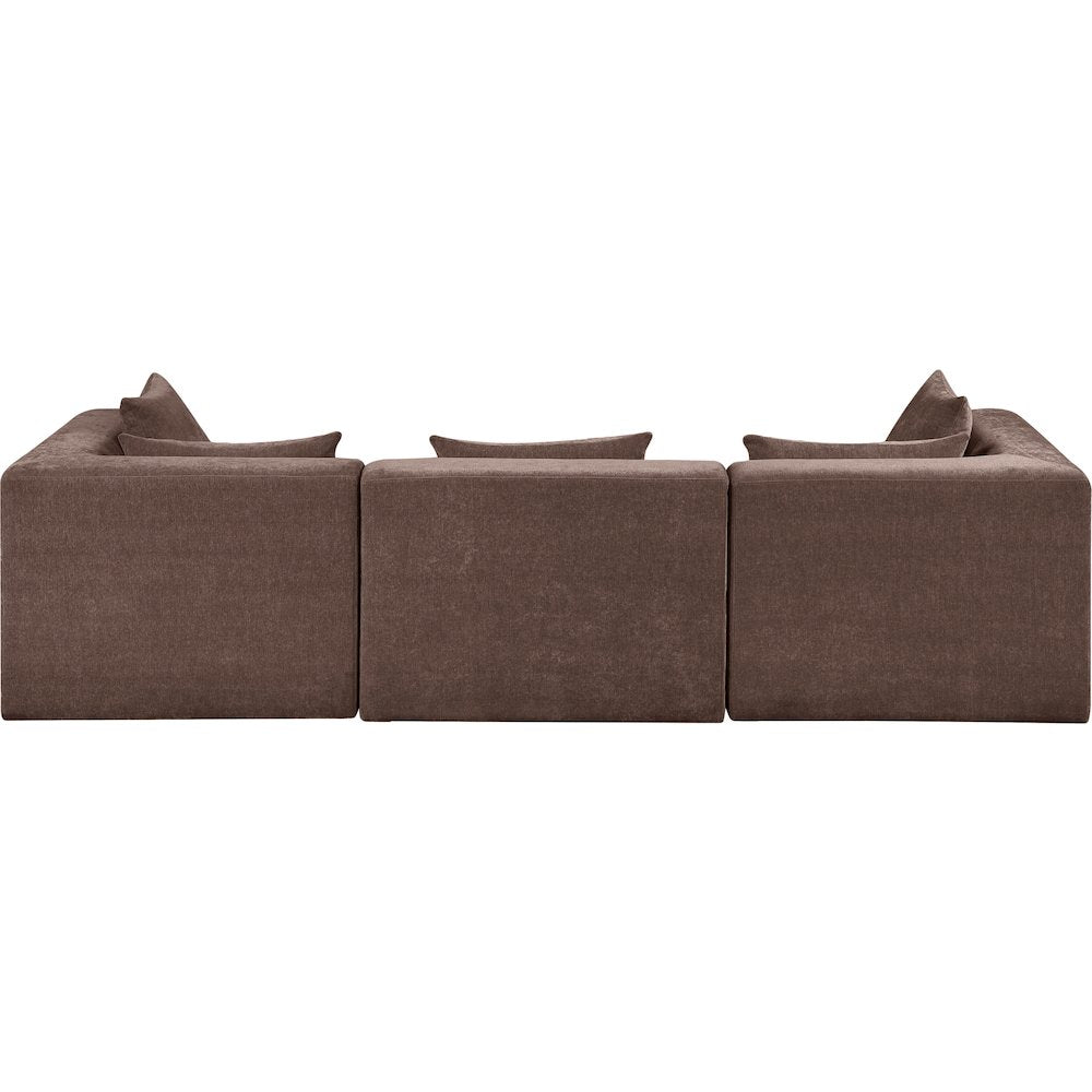 Stellar 114" Brown Chenille Fabric Upholstered 3pc. Modular Sofa