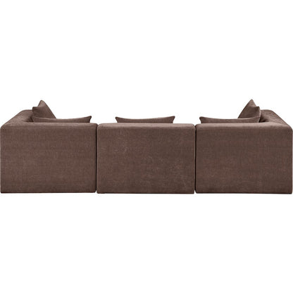 Stellar 114" Brown Chenille Fabric Upholstered 3pc. Modular Sofa