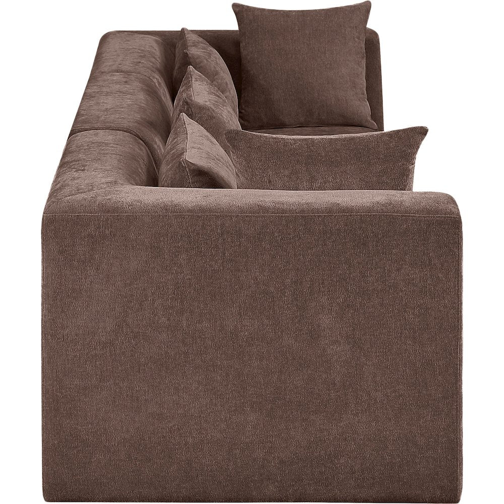 Stellar 114" Brown Chenille Fabric Upholstered 3pc. Modular Sofa