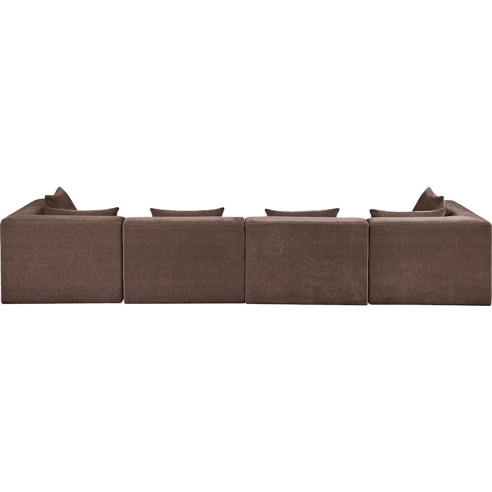 Stellar 152" Brown Chenille Fabric Upholstered 4pc. Modular Sofa