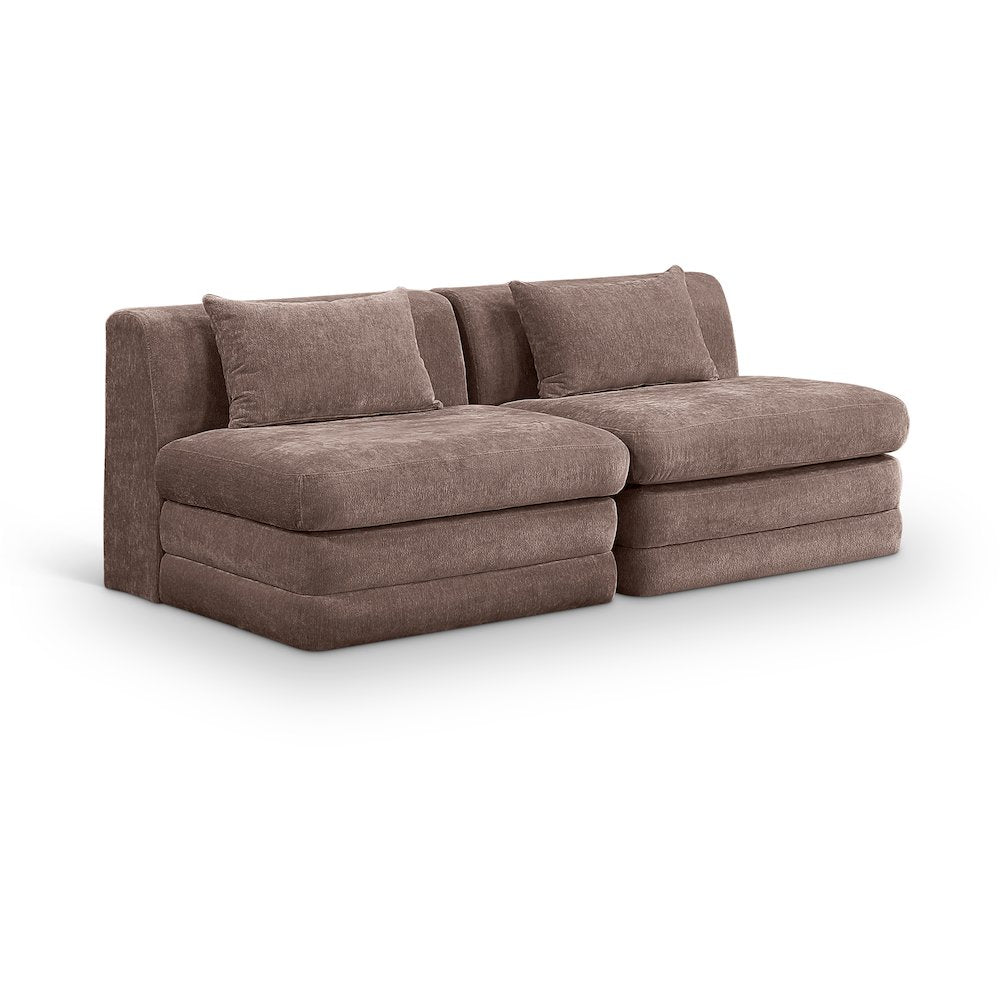 Stellar 76" Brown Chenille Fabric Upholstered 2pc. Modular Loveseat