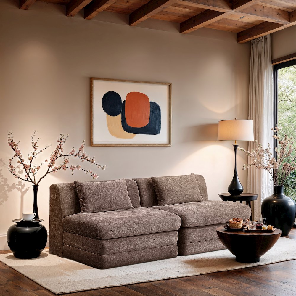 Stellar 76" Brown Chenille Fabric Upholstered 2pc. Modular Loveseat