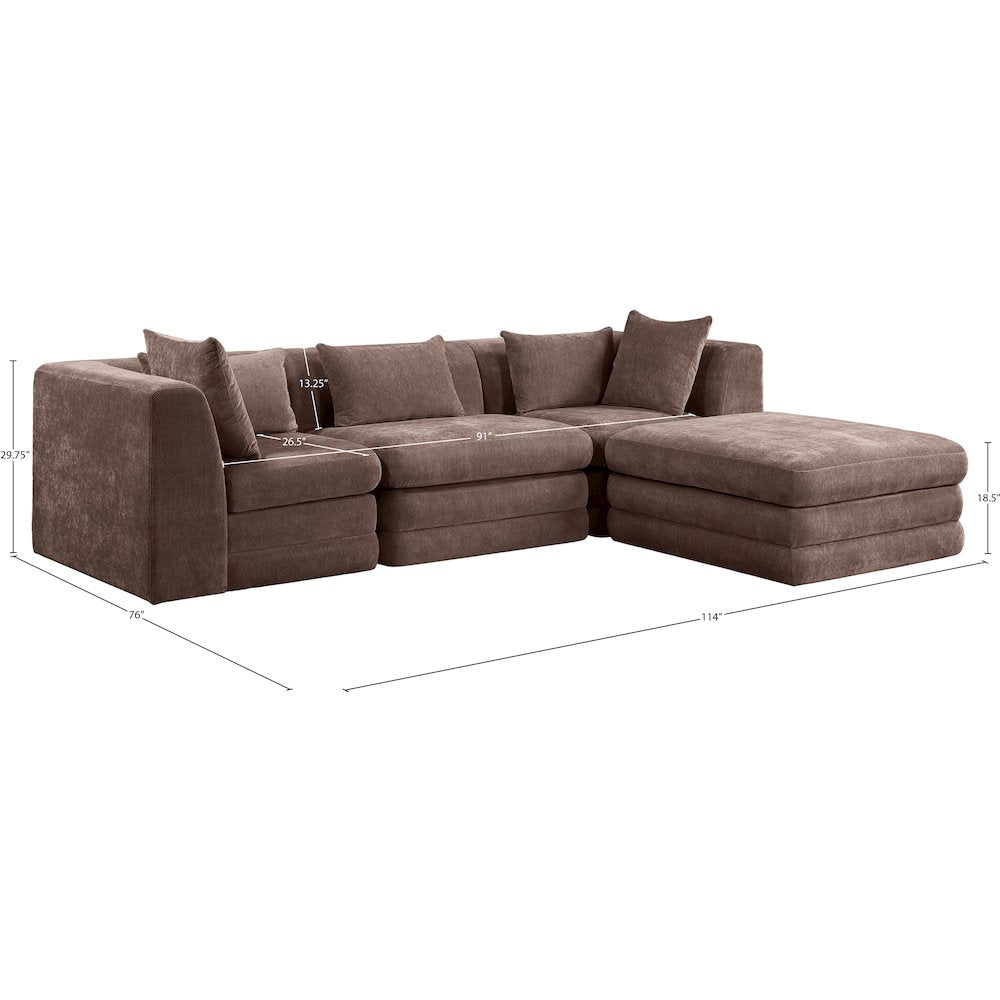 Stellar 114" Brown Chenille Fabric Upholstered 4Pc. Modular Sectional