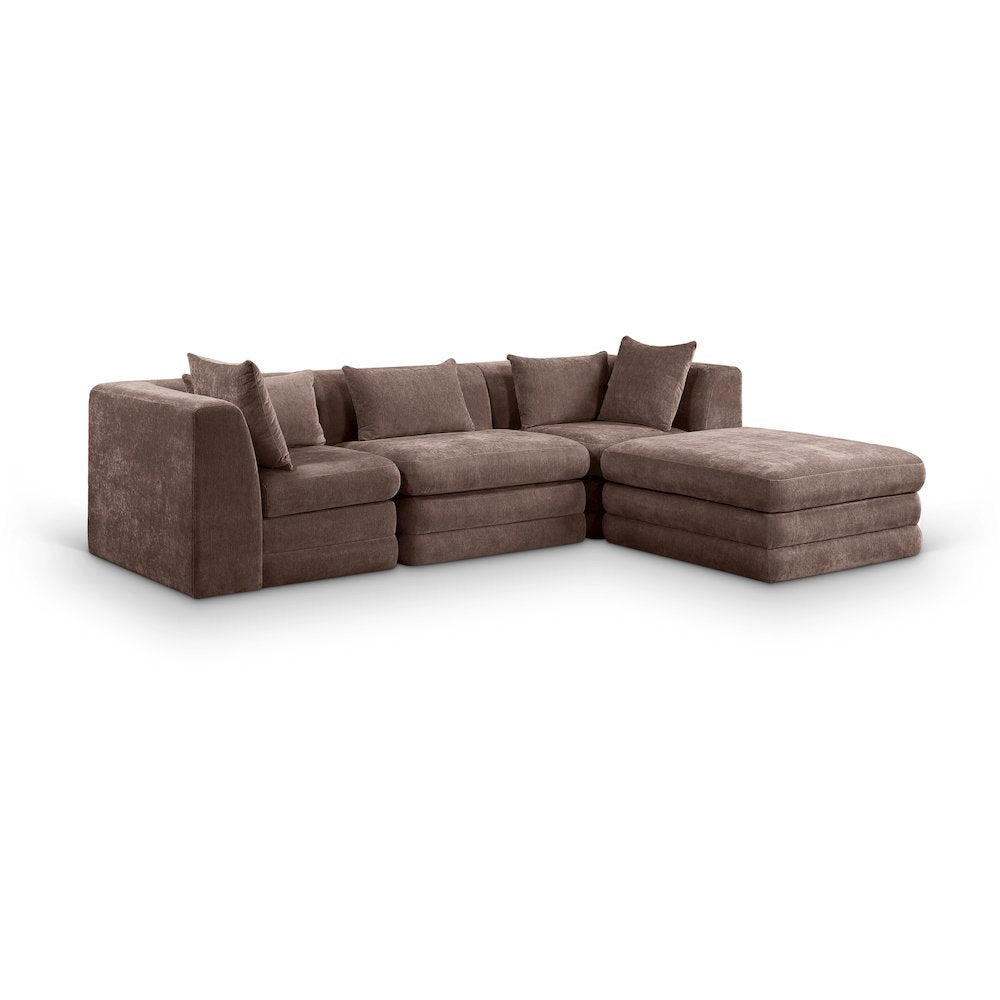 Stellar 114" Brown Chenille Fabric Upholstered 4Pc. Modular Sectional