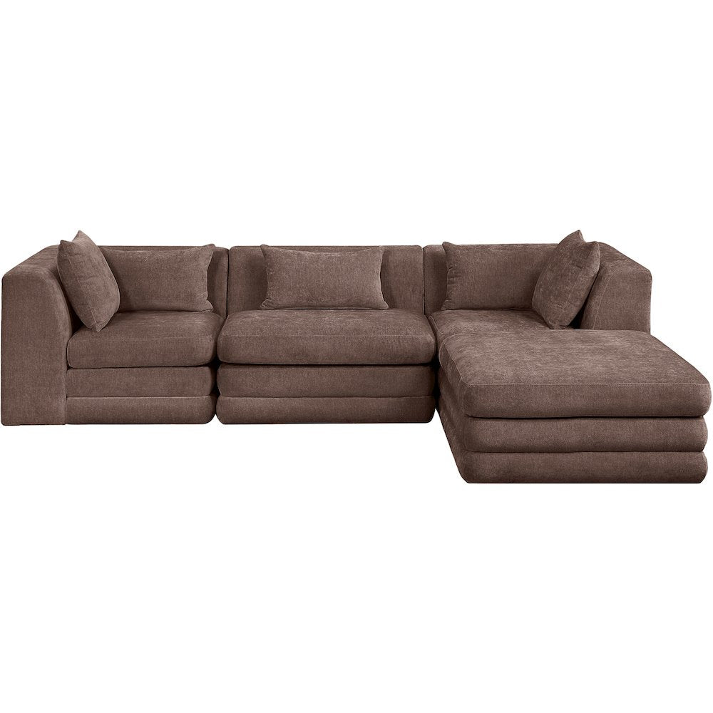 Stellar 114" Brown Chenille Fabric Upholstered 4Pc. Modular Sectional