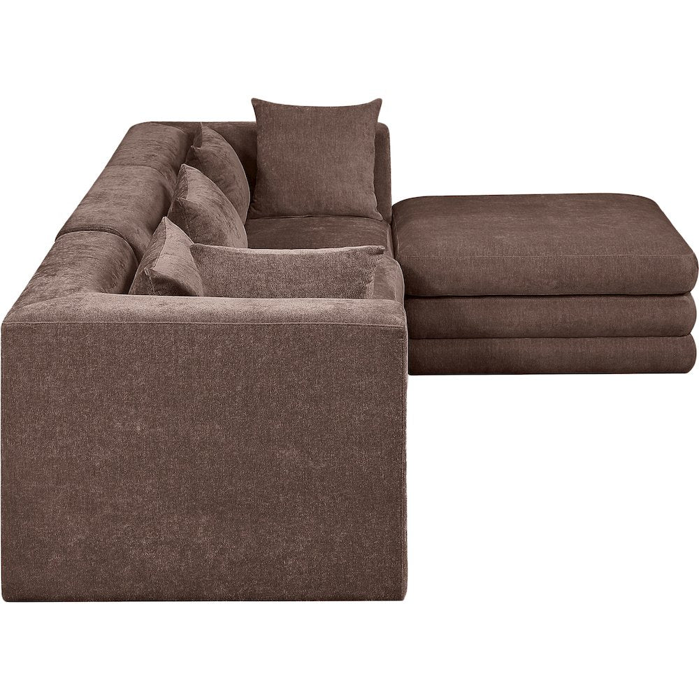 Stellar 114" Brown Chenille Fabric Upholstered 4Pc. Modular Sectional