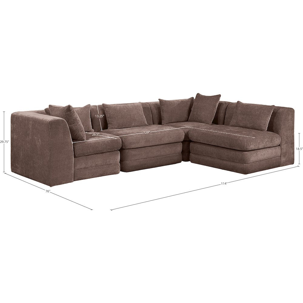 Stellar 114" Brown Chenille Fabric Upholstered 4Pc. Modular Sectional