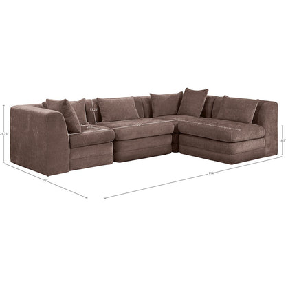 Stellar 114" Brown Chenille Fabric Upholstered 4Pc. Modular Sectional