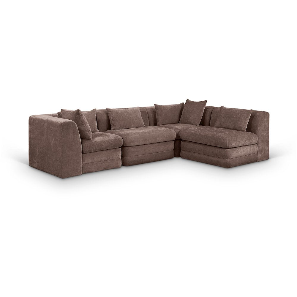Stellar 114" Brown Chenille Fabric Upholstered 4Pc. Modular Sectional