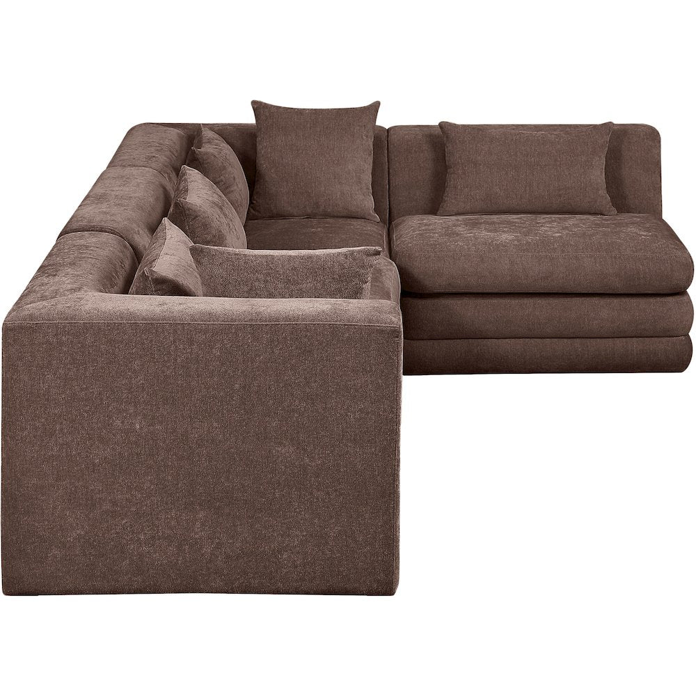 Stellar 114" Brown Chenille Fabric Upholstered 4Pc. Modular Sectional
