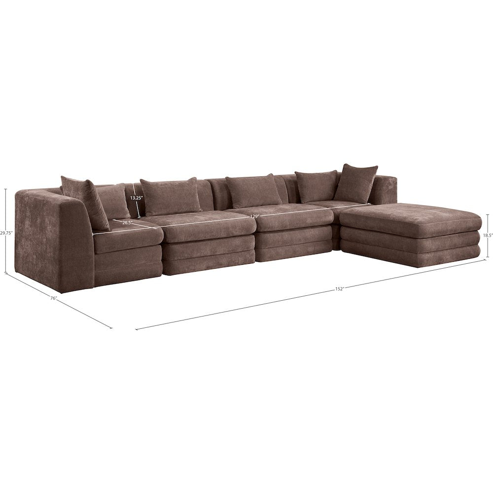 Stellar 152" Brown Chenille Fabric Upholstered 5Pc. Modular Sectional