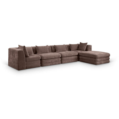 Stellar 152" Brown Chenille Fabric Upholstered 5Pc. Modular Sectional