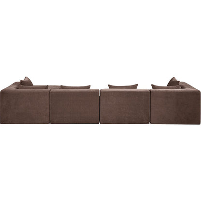Stellar 152" Brown Chenille Fabric Upholstered 5Pc. Modular Sectional