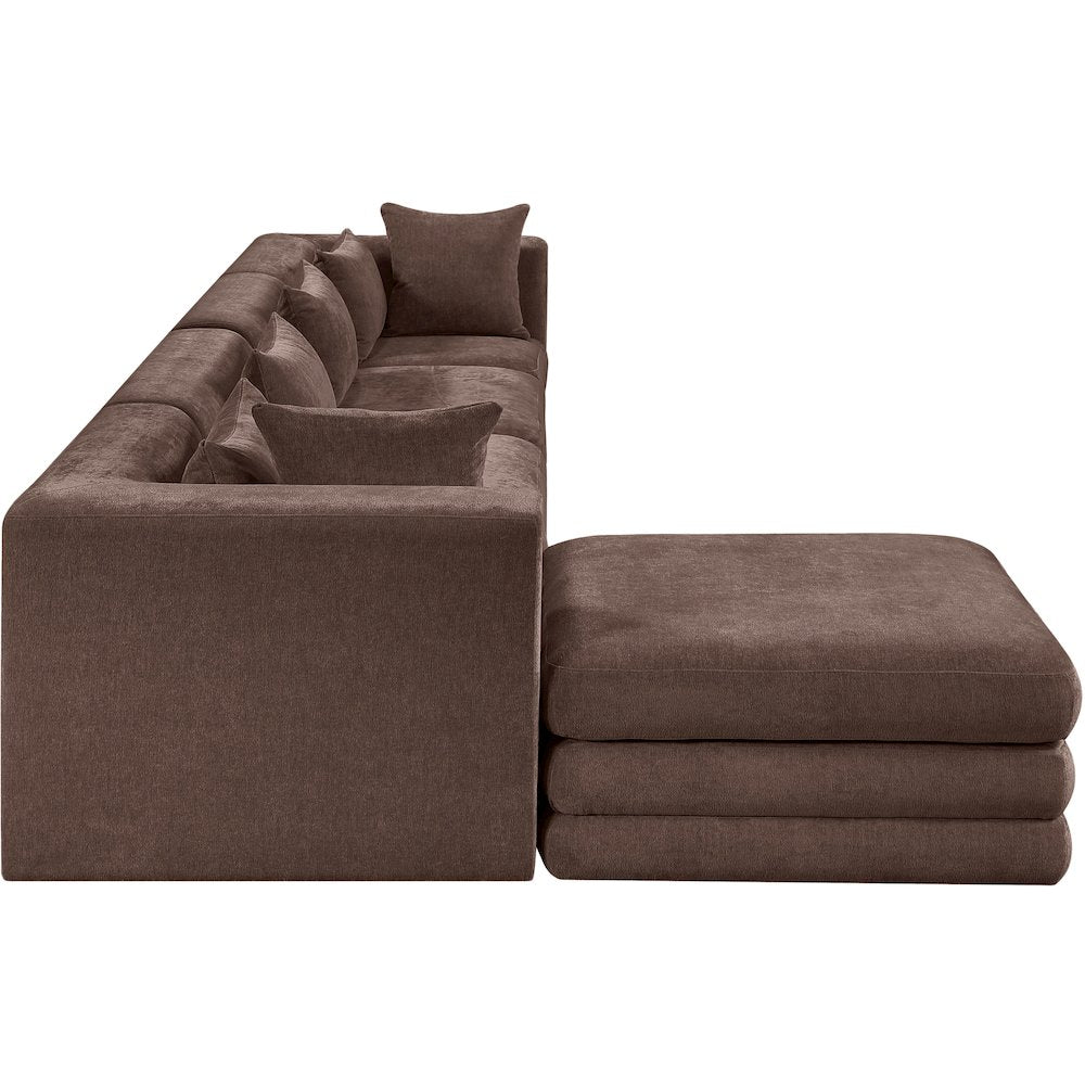 Stellar 152" Brown Chenille Fabric Upholstered 5Pc. Modular Sectional