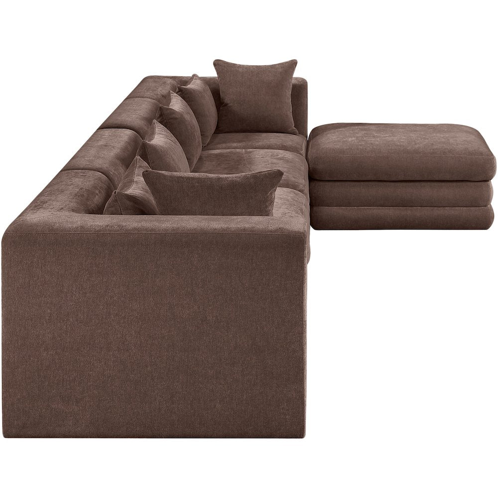 Stellar 152" Brown Chenille Fabric Upholstered 5Pc. Modular Sectional