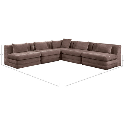 Stellar 114" Brown Chenille Fabric Upholstered 5Pc. Modular Sectional