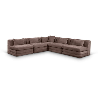 Stellar 114" Brown Chenille Fabric Upholstered 5Pc. Modular Sectional