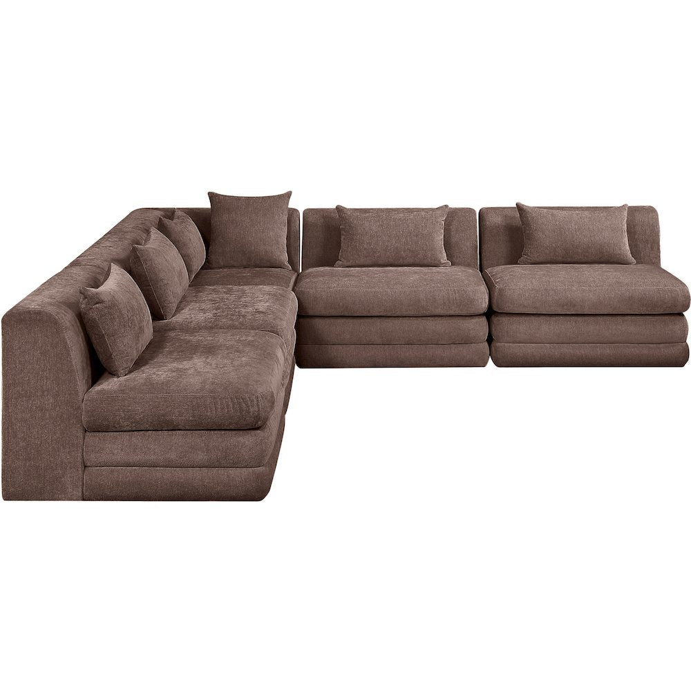 Stellar 114" Brown Chenille Fabric Upholstered 5Pc. Modular Sectional