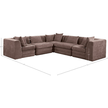 Stellar 114" Brown Chenille Fabric Upholstered 5Pc. Modular Sectional